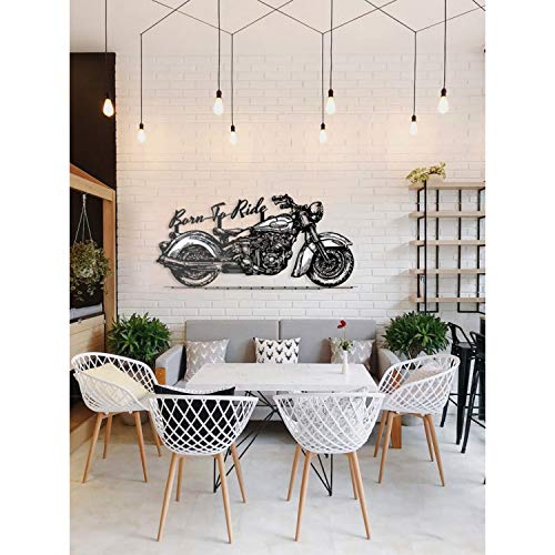 Motorrad-Wandkunst Weiß/Schwarz – Ansicht im Raum