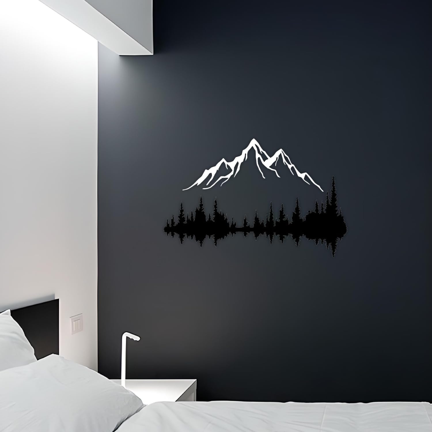 Metall Wandkunst Berg und Wald Metall Wanddekoration, große Wandskulptur für rustikales Zuhause, Innen und Außenbereich, Moderne Deko, Bilder für Zuhause Büro Wohnzimmer (Berg 2, Klein, White/Black)
