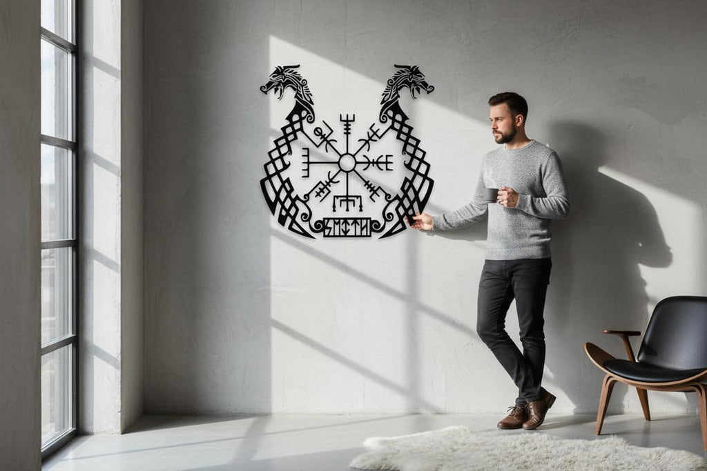 Wikinger Wanddeko aus Metall – Abstrakt, 70 cm, 3D-Schatteneffekt