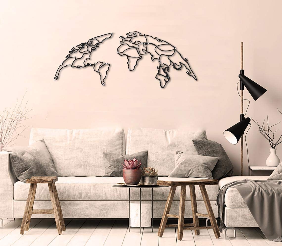 Weltkarte Globe Schwarz – Metall-Wandkunst 110 x 60 cm