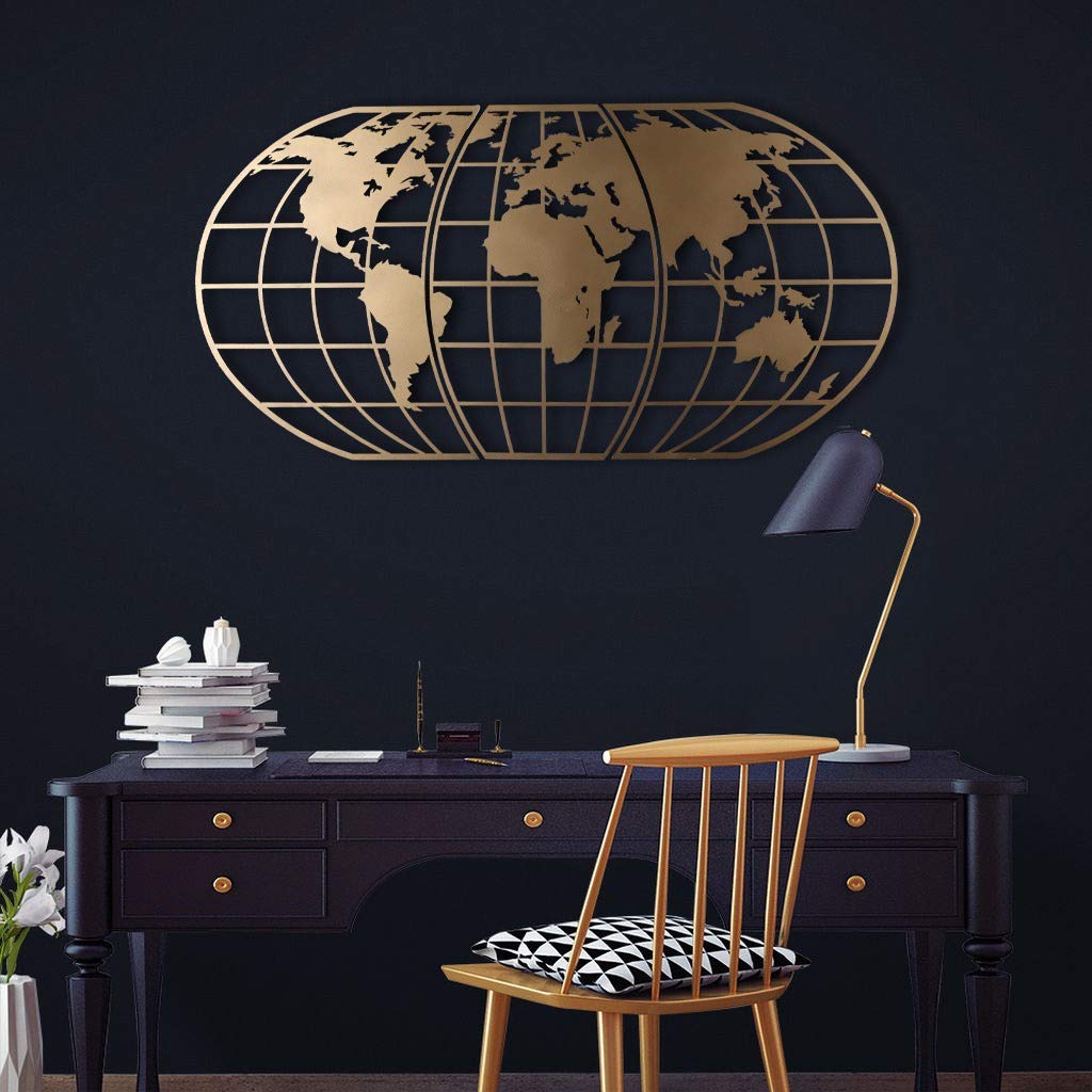 Weltkarten-Globe Gold – Metall-Wandkunst