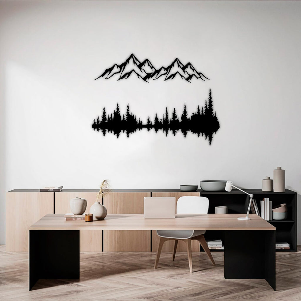 Metall Wandkunst Berg und Wald Metall Wanddekoration, große Wandskulptur für rustikales Zuhause, Innen und Außenbereich, Moderne Deko, Bilder für Zuhause Büro Wohnzimmer (Berg 2, Klein, White/Black)