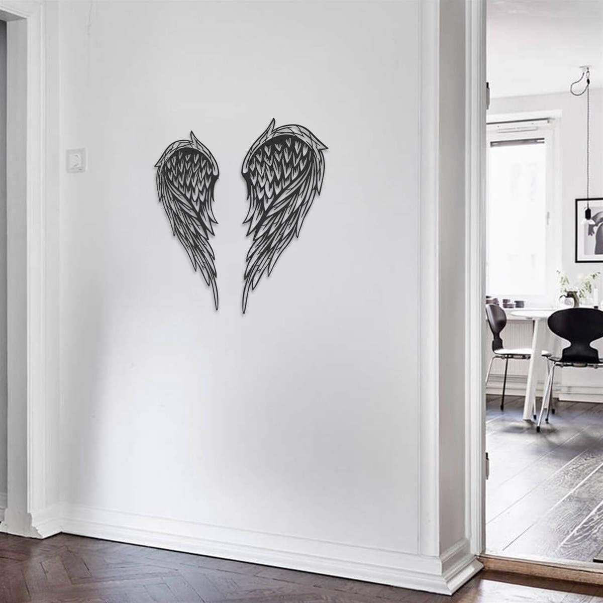 Engelsflügel Metall Wandkunst 100% Metall 2D Skulptur Groß und Breit - Wandbehang für Wohnzimmer Schlafzimmer Schlafsaal Geschenk für Sie in Herzform (Schwarz)