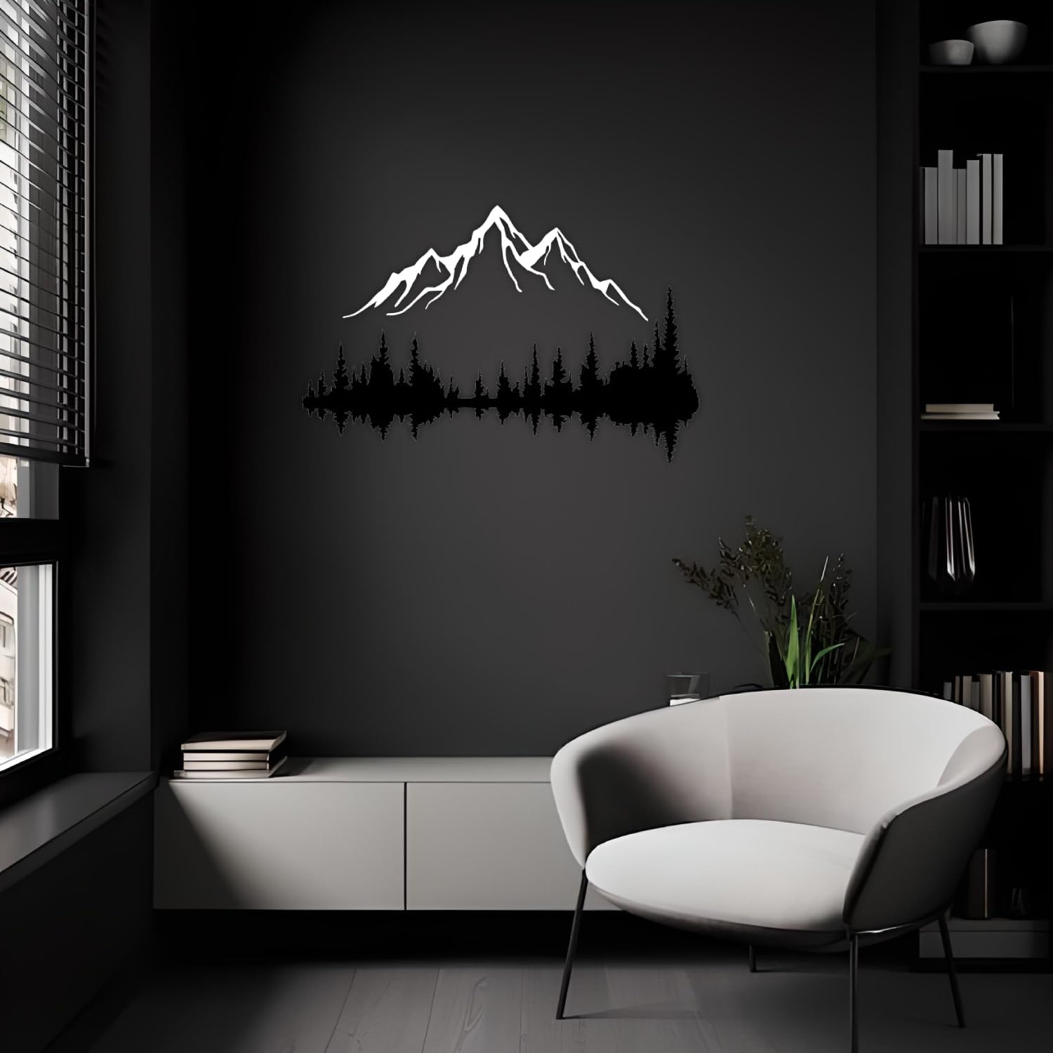 Metall Wandkunst Berg und Wald Metall Wanddekoration, große Wandskulptur für rustikales Zuhause, Innen und Außenbereich, Moderne Deko, Bilder für Zuhause Büro Wohnzimmer (Berg 2, Klein, White/Black)