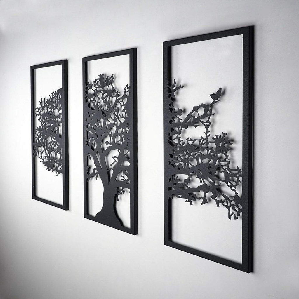 Tubibu 3 Panels Familienstammbaum Metall Wanddekoration Baum des Lebens Wandkunst für Zuhause Schlafzimmer Wohnzimmer