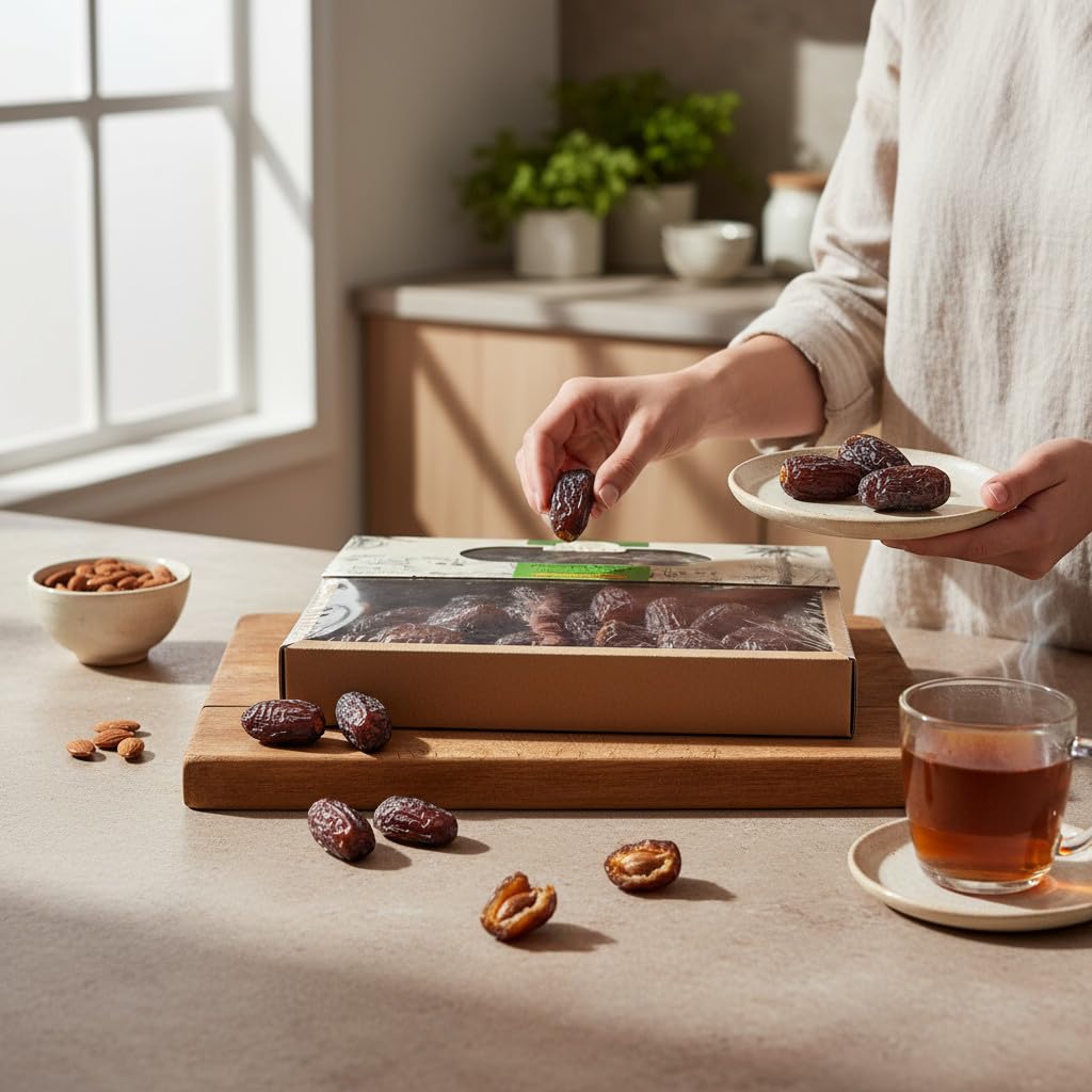 Medjool Medjoul Datteln aus Palästina - 100% naturell I ohne Konservierungsstoffe, Premium Datteln Medjool Medjoul Datteln Kiste Deglet Nour | VEGAN | fruchtiger, honigsüßer aromatischer