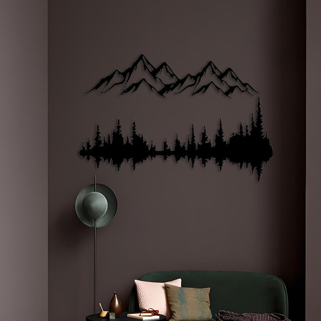 Metall Wandkunst Berg und Wald Metall Wanddekoration, große Wandskulptur für rustikales Zuhause, Innen und Außenbereich, Moderne Deko, Bilder für Zuhause Büro Wohnzimmer (Berg 2, Klein, White/Black)