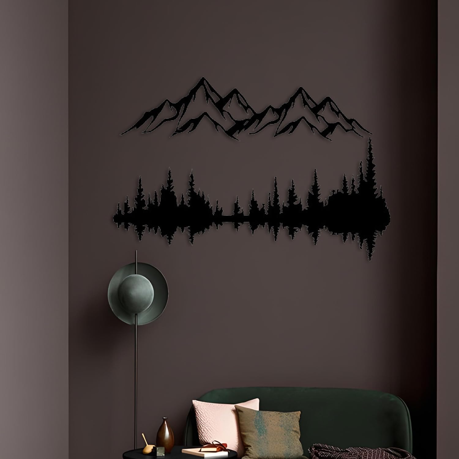 Metall Wandkunst Berg und Wald Metall Wanddekoration, große Wandskulptur für rustikales Zuhause, Innen und Außenbereich, Moderne Deko, Bilder für Zuhause Büro Wohnzimmer (Berg 2, Klein, White/Black)