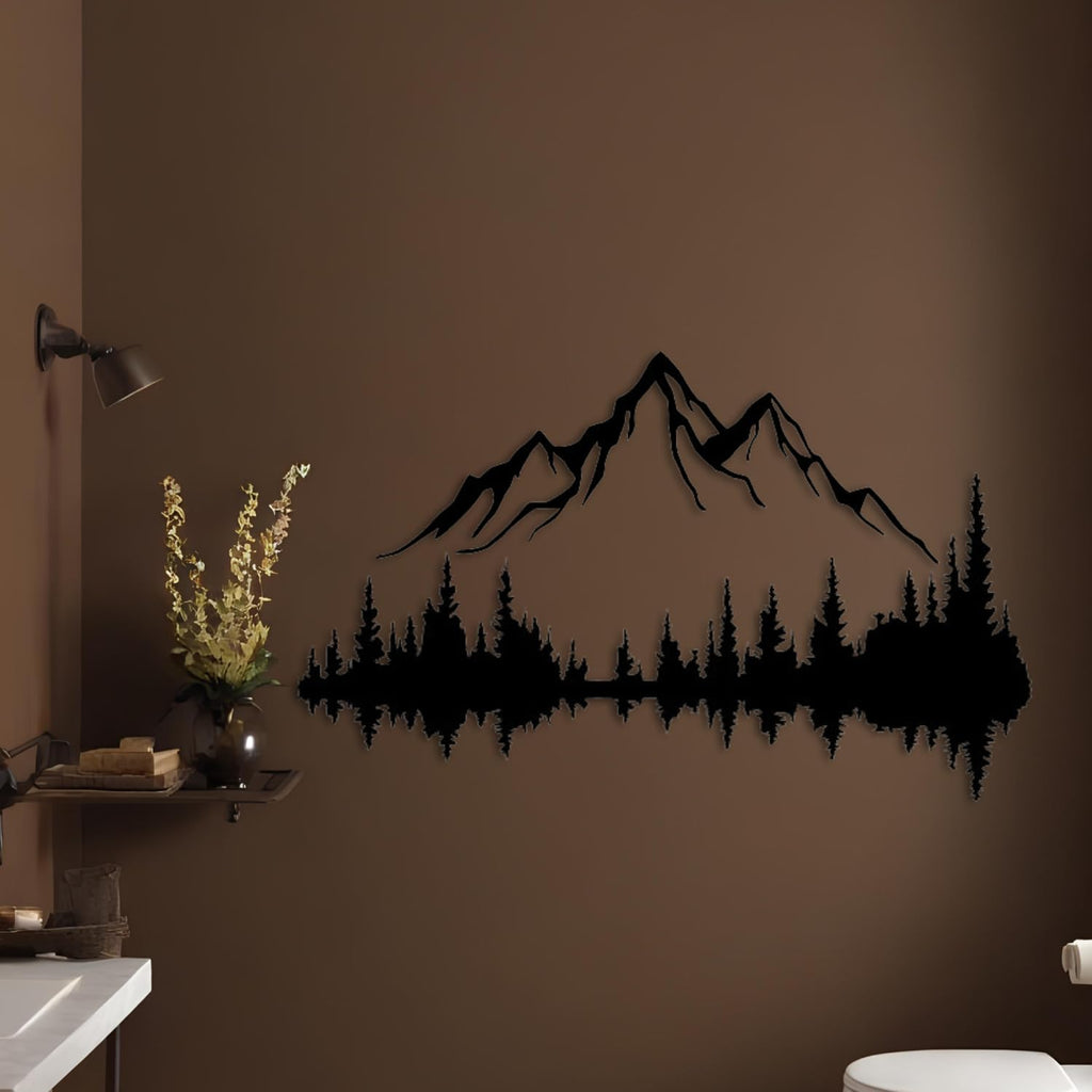 Metall Wandkunst Berg und Wald Metall Wanddekoration, große Wandskulptur für rustikales Zuhause, Innen und Außenbereich, Moderne Deko, Bilder für Zuhause Büro Wohnzimmer (Berg 2, Klein, White/Black)