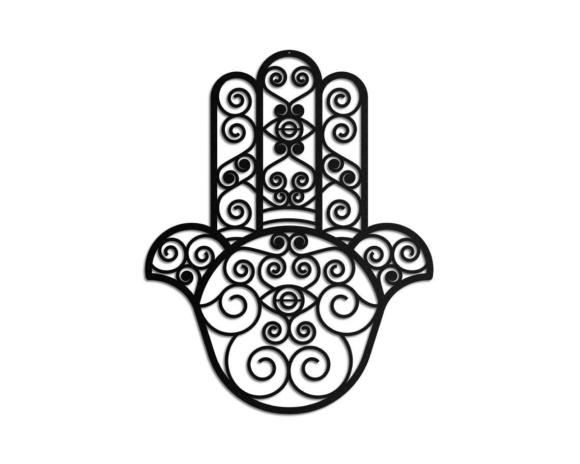 Tubibu %100 Metall Hand der Fatima Hamsa Segen für das Zuhause – in Hebräisch – Viel Glück Wanddekoration Wandkunst