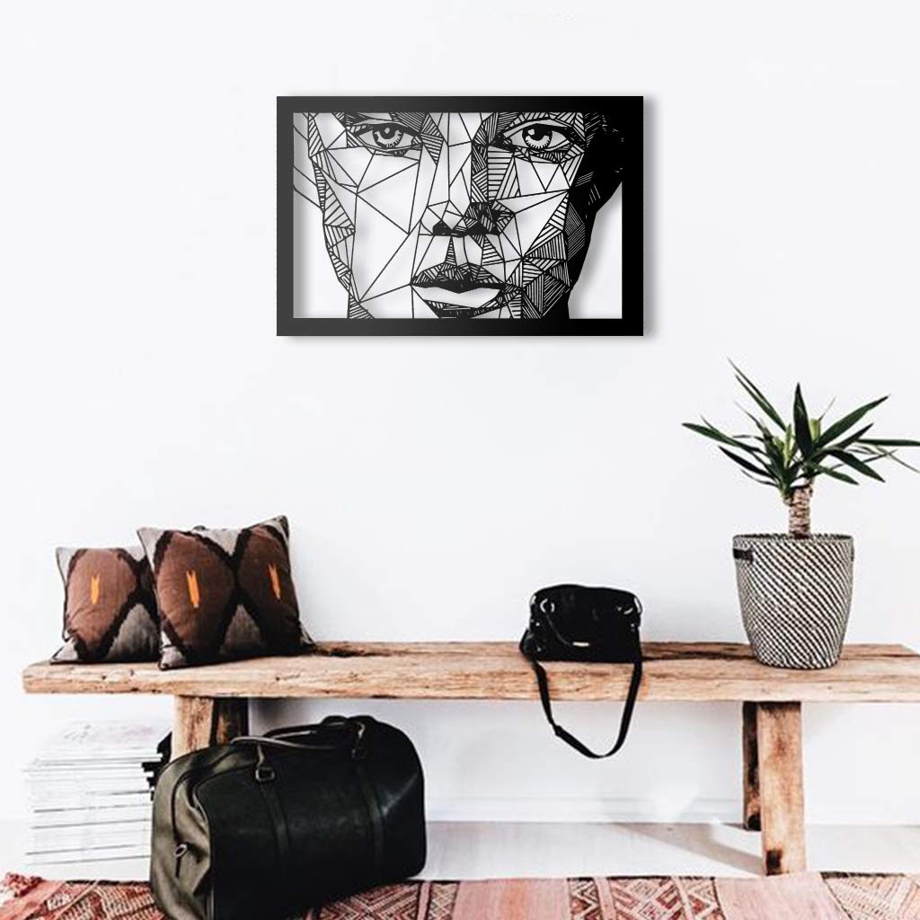 Frauengesicht gerahmt, Querformat – Metall-Wandkunst, ca. 60 × 40 cm