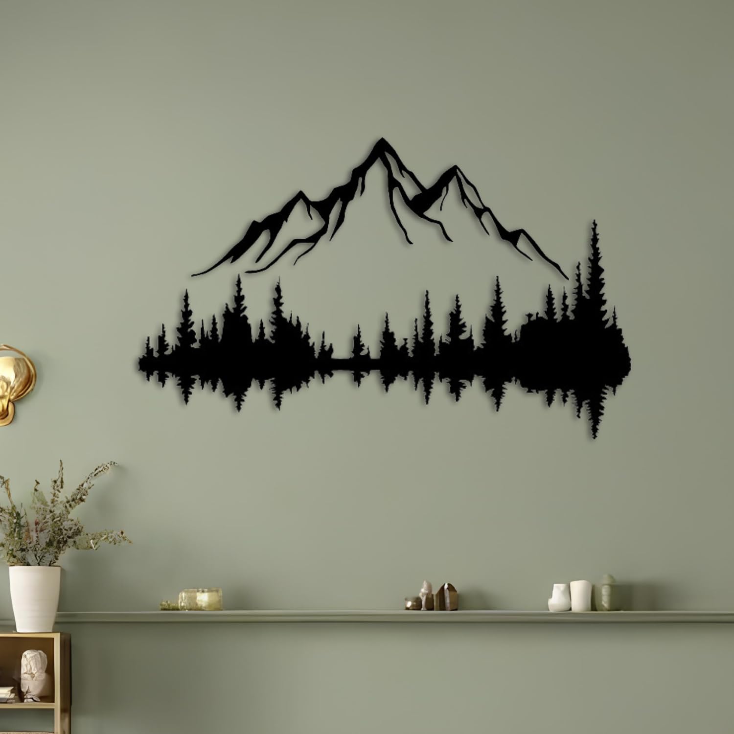 Metall Wandkunst Berg und Wald Metall Wanddekoration, große Wandskulptur für rustikales Zuhause, Innen und Außenbereich, Moderne Deko, Bilder für Zuhause Büro Wohnzimmer (Berg 2, Klein, White/Black)
