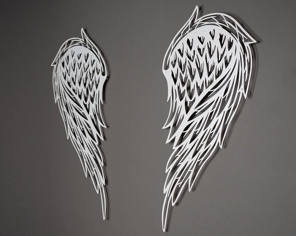 Tubibu Engelsflügel Metall Wandkunst, 100% Metall 2D Skulptur Groß und Breit - Wandbehang für Wohnzimmer, Schlafzimmer, Wohnheim, Geschenk für sie, Herzform (weiß)