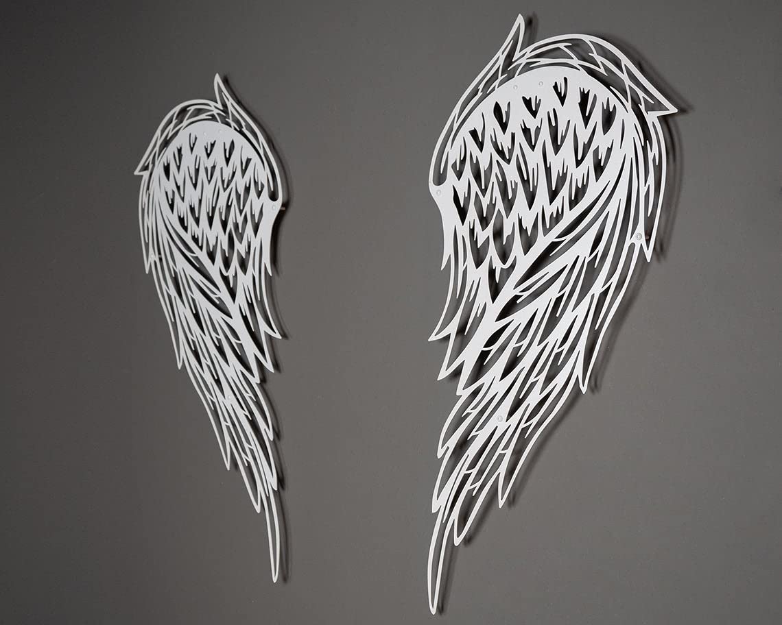 Tubibu Engelsflügel Metall Wandkunst, 100% Metall 2D Skulptur Groß und Breit - Wandbehang für Wohnzimmer, Schlafzimmer, Wohnheim, Geschenk für sie, Herzform (weiß)