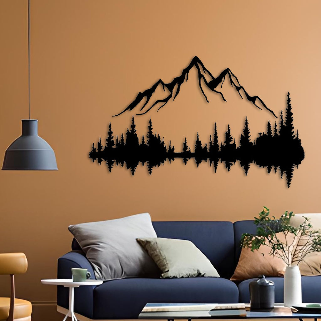 Metall Wandkunst Berg und Wald Metall Wanddekoration, große Wandskulptur für rustikales Zuhause, Innen und Außenbereich, Moderne Deko, Bilder für Zuhause Büro Wohnzimmer (Berg 2, Klein, White/Black)