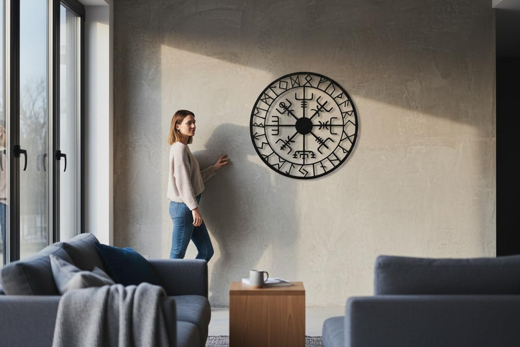 Wikinger Wanddeko aus Metall – Art Deco, 70 cm, 3D-Schatteneffekt