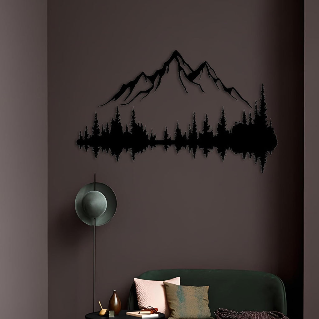 Metall Wandkunst Berg und Wald Metall Wanddekoration, große Wandskulptur für rustikales Zuhause, Innen und Außenbereich, Moderne Deko, Bilder für Zuhause Büro Wohnzimmer (Berg 2, Klein, White/Black)