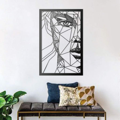 Abstraktes Frauengesicht (links) – Metall-Wandkunst, Schwarz, ca. 40 × 60 cm