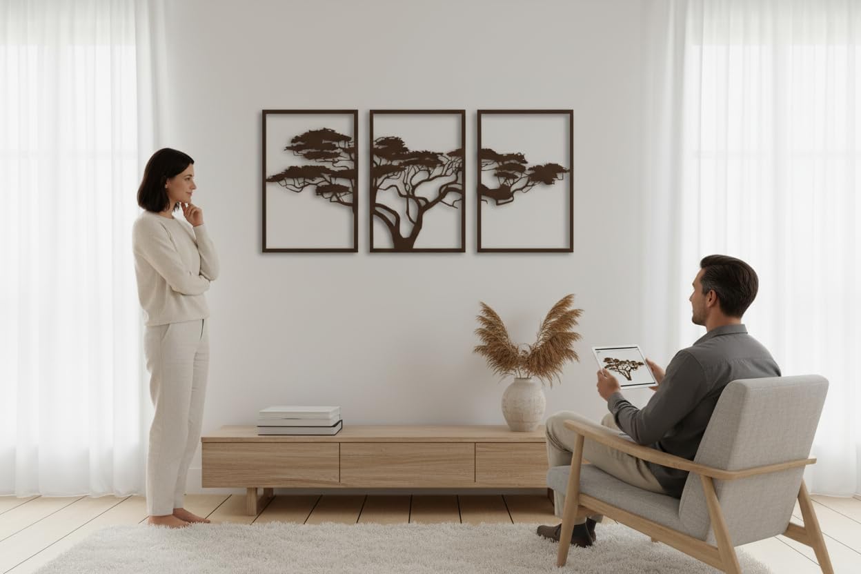 Tubibu Baum des Lebens Wanddeko, Wandbild aus Metall Schwarz, Haus Wandkunst-Dekoration, Wandaufkleber 3D, Moderne Deko, Bilder für Zuhause Büro Schlafzimmer, Wohnzimmer (African, Large)