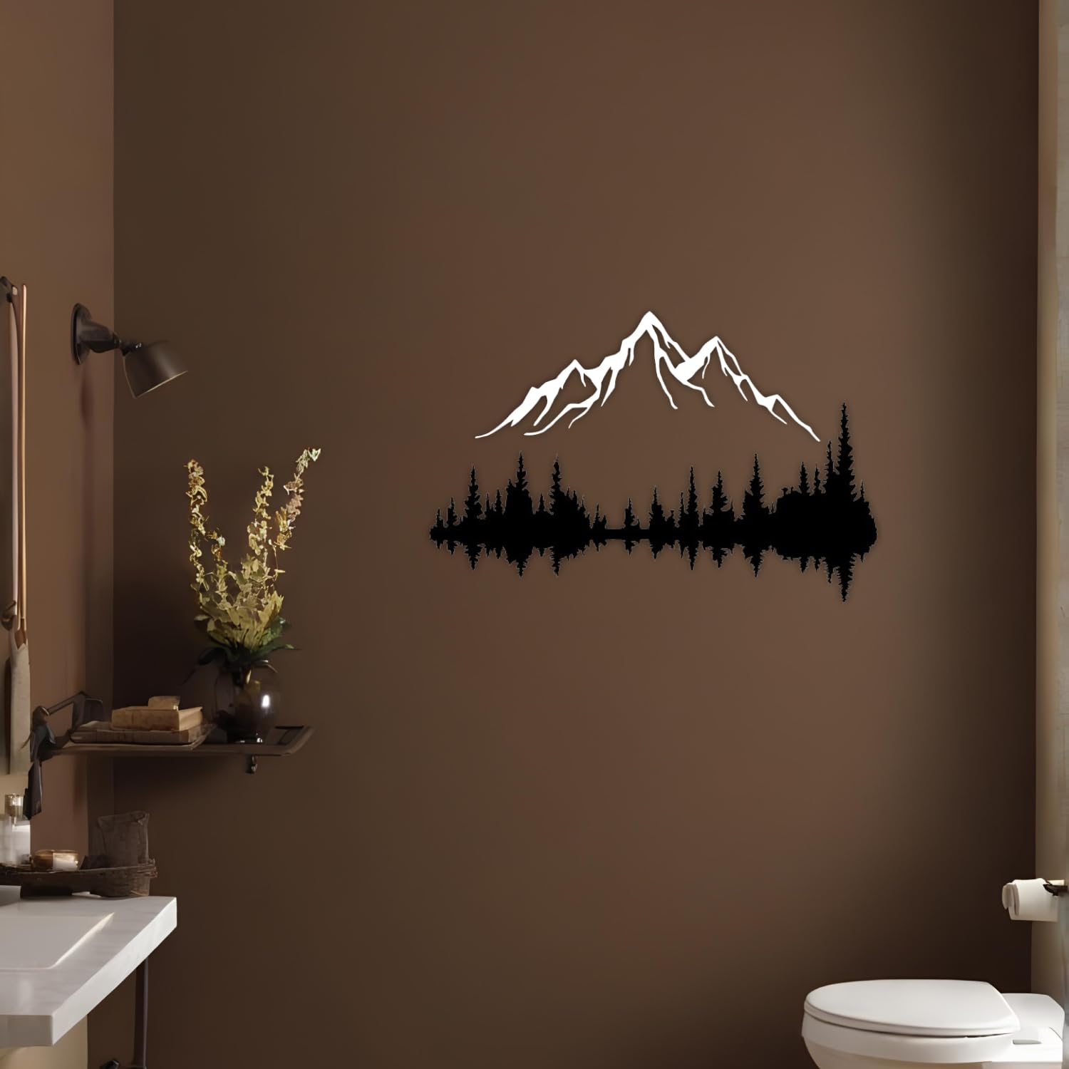 Metall Wandkunst Berg und Wald Metall Wanddekoration, große Wandskulptur für rustikales Zuhause, Innen und Außenbereich, Moderne Deko, Bilder für Zuhause Büro Wohnzimmer (Berg 2, Klein, White/Black)