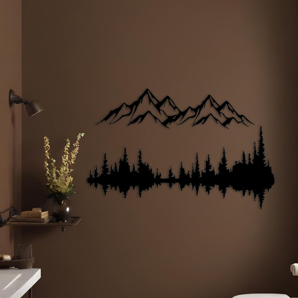 Metall Wandkunst Berg und Wald Metall Wanddekoration, große Wandskulptur für rustikales Zuhause, Innen und Außenbereich, Moderne Deko, Bilder für Zuhause Büro Wohnzimmer (Berg 2, Klein, White/Black)