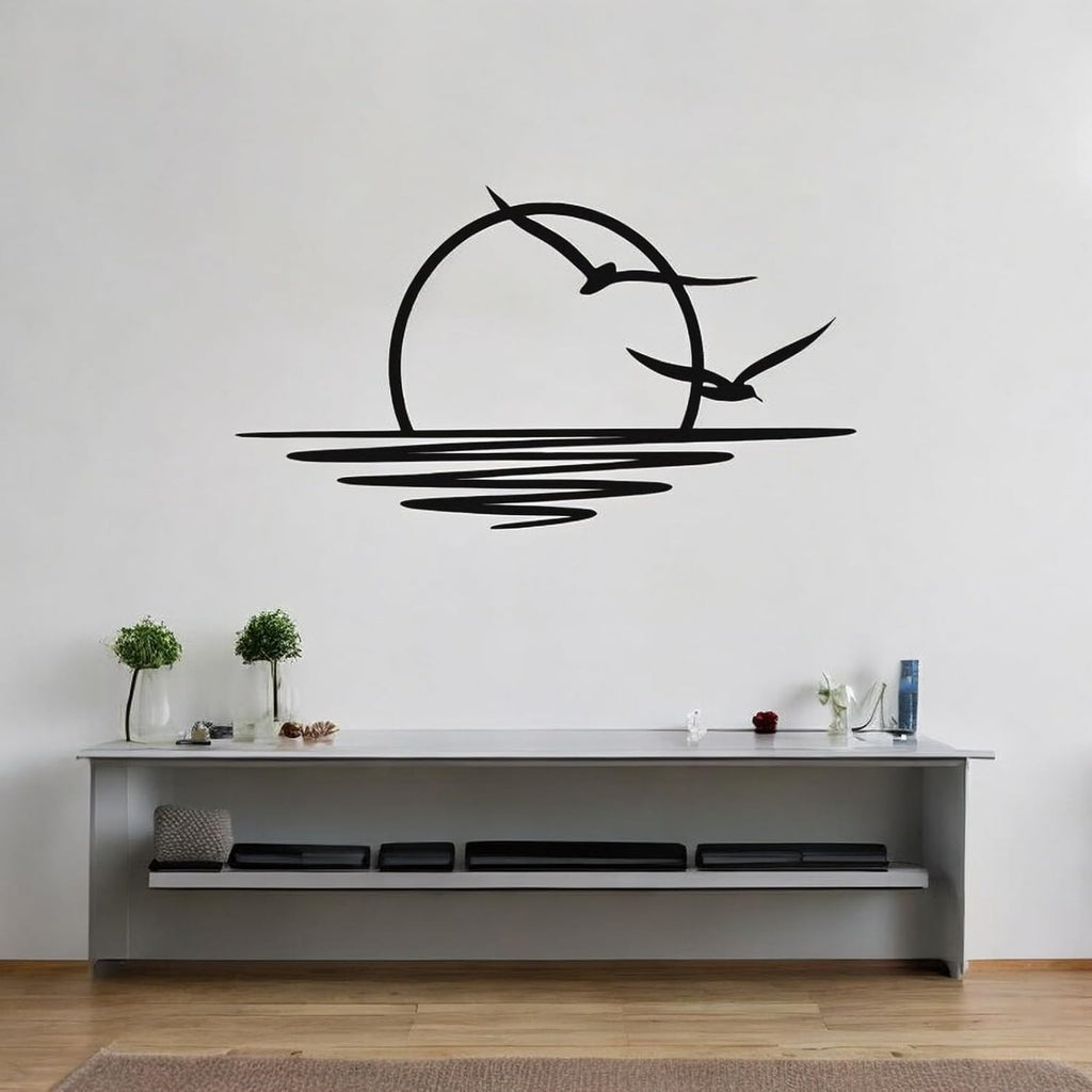 Tubibu Metall-Wandkunst – Sonnen-Glitzer-Wanddekoration – schwarze minimalistische Linienkunst – Sonnenaufgang-Wandbehang für Wohnzimmer, Schlafzimmer, Einweihungsgeschenk im Freien (XXLARGE)