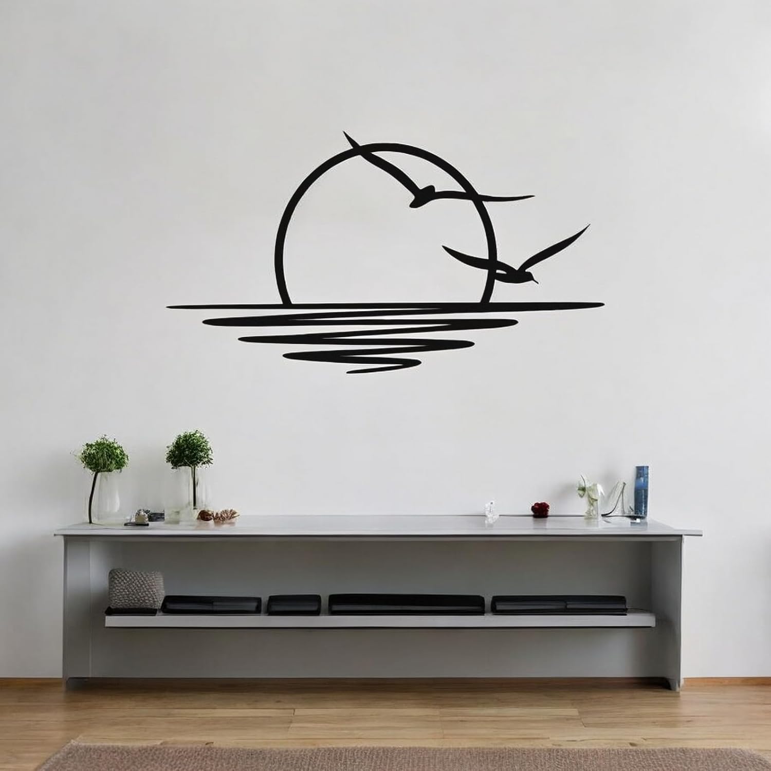 Tubibu Metall-Wandkunst – Sonnen-Glitzer-Wanddekoration – schwarze minimalistische Linienkunst – Sonnenaufgang-Wandbehang für Wohnzimmer, Schlafzimmer, Einweihungsgeschenk im Freien (XXLARGE)