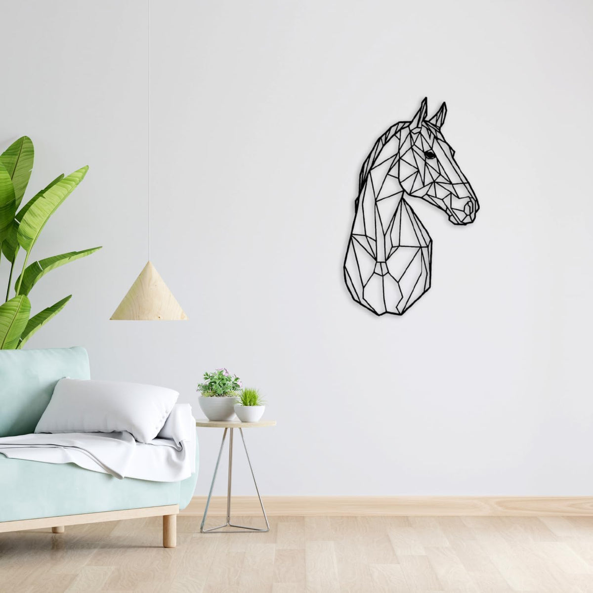Tubibu-Metall-Wandkunst – Geometrisches Pferd und Baum – Handgefertigte Wanddekoration für Wohnzimmer, Schlafzimmer, Büro oder Eingangsbereich – Modernes Bauernhaus-Dekor