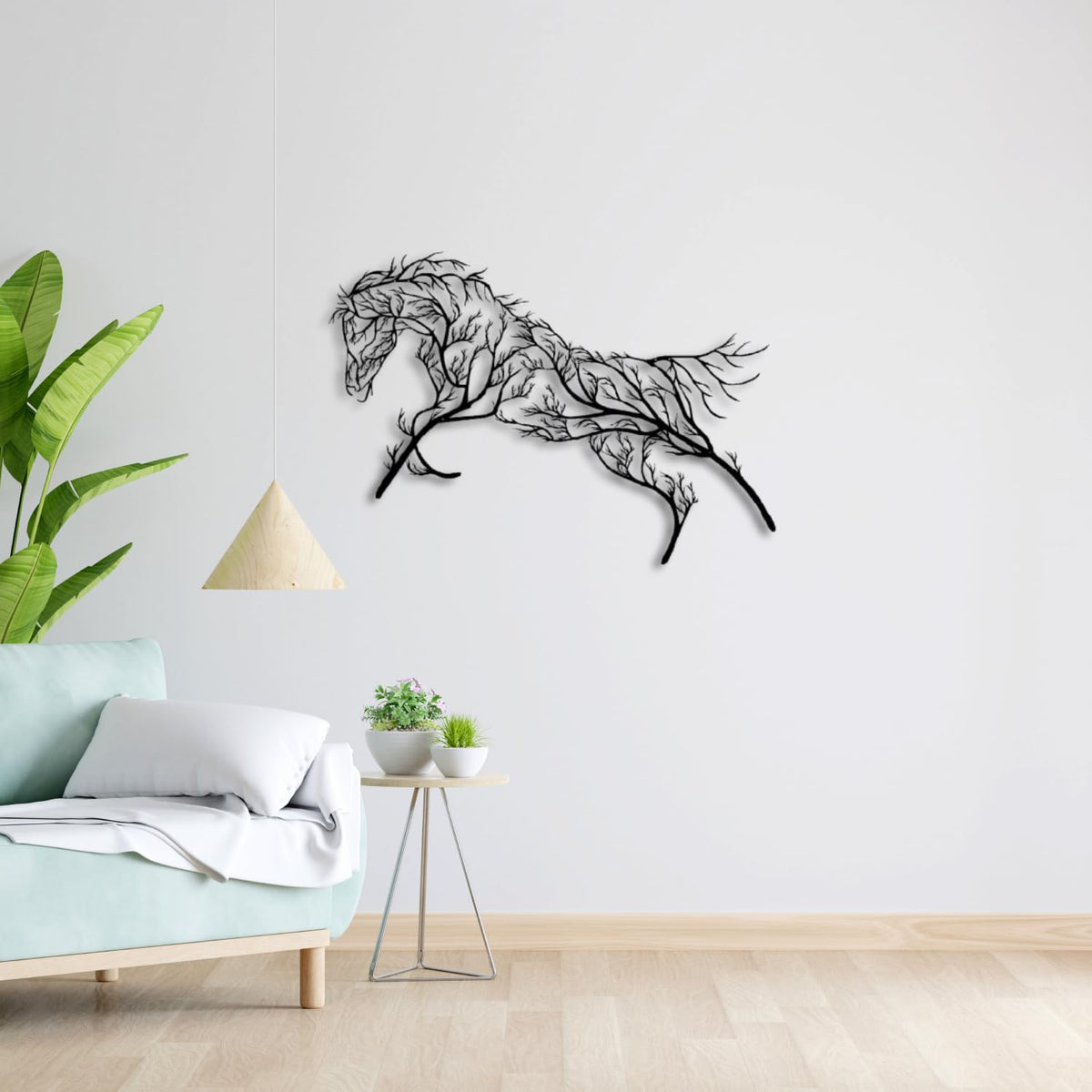 Baum des Lebens – Pferd – Metall-Wandkunst, 96 × 68 cm