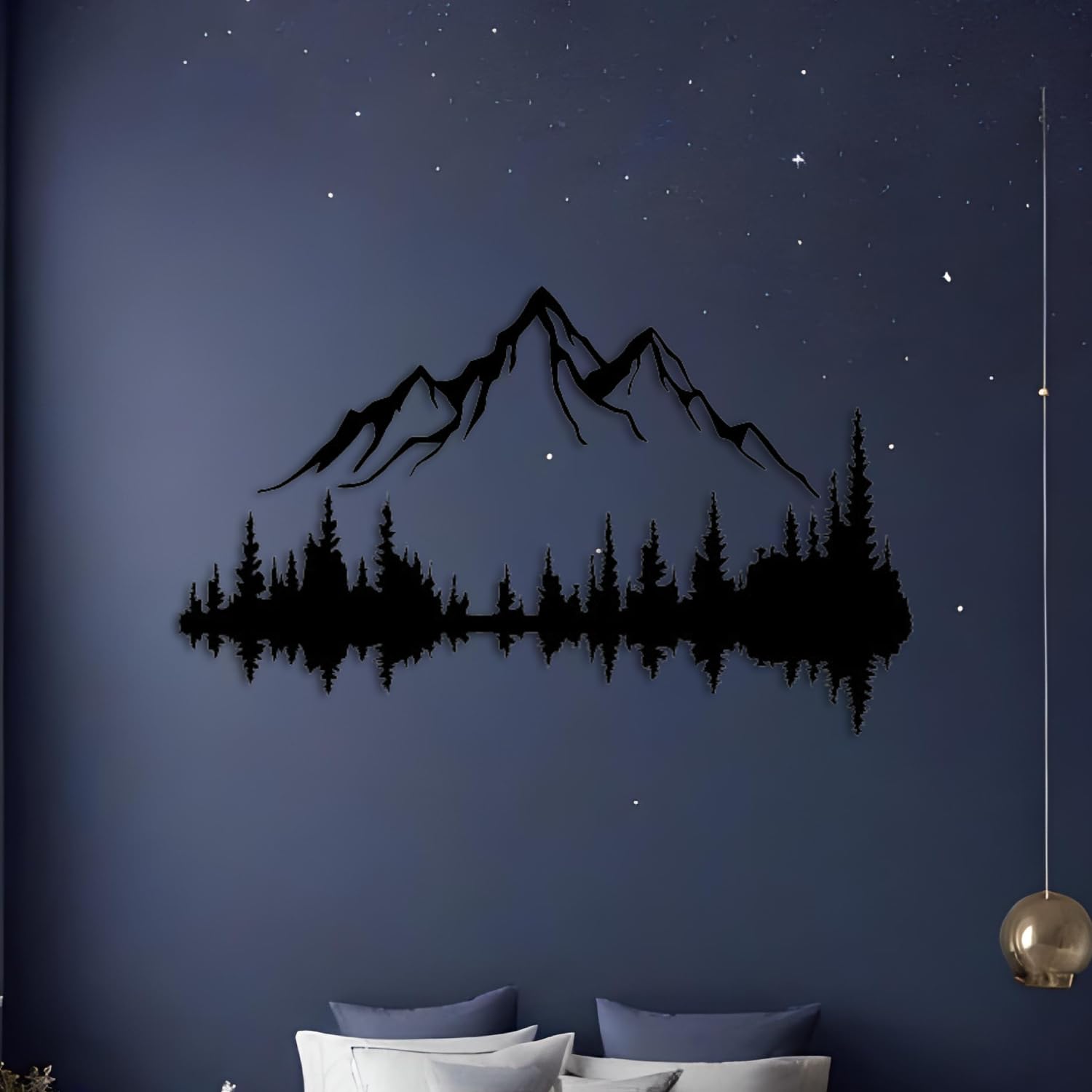 Metall Wandkunst Berg und Wald Metall Wanddekoration, große Wandskulptur für rustikales Zuhause, Innen und Außenbereich, Moderne Deko, Bilder für Zuhause Büro Wohnzimmer (Berg 2, Klein, White/Black)