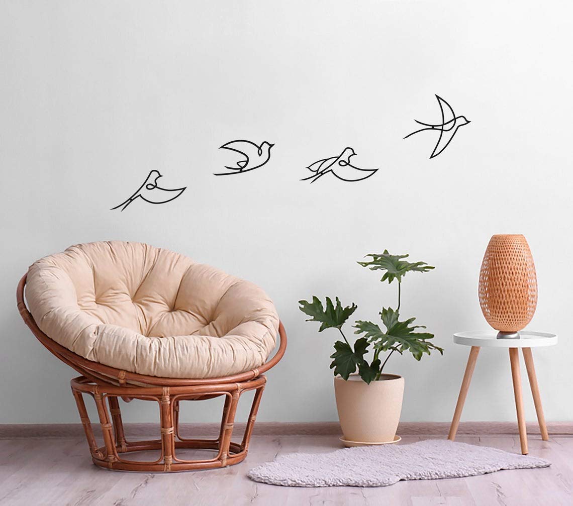 Tubibu Moderne Wandkunst aus Metall mit fliegenden Vögeln, Wanddekoration, Inneneinrichtung, Geschenk, Wandschild (4 Stück, schwarz)