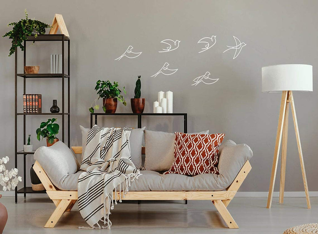 Tubibu Moderne Wandkunst aus Metall mit fliegenden Vögeln, Wanddekoration, Inneneinrichtung, Geschenk, Wandschild (6 Stück, weiß)