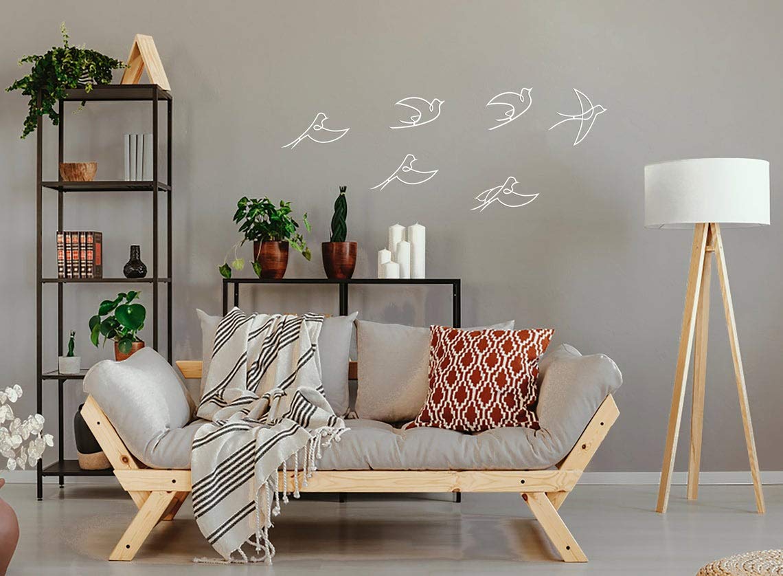 Tubibu Moderne Wandkunst aus Metall mit fliegenden Vögeln, Wanddekoration, Inneneinrichtung, Geschenk, Wandschild (6 Stück, weiß)