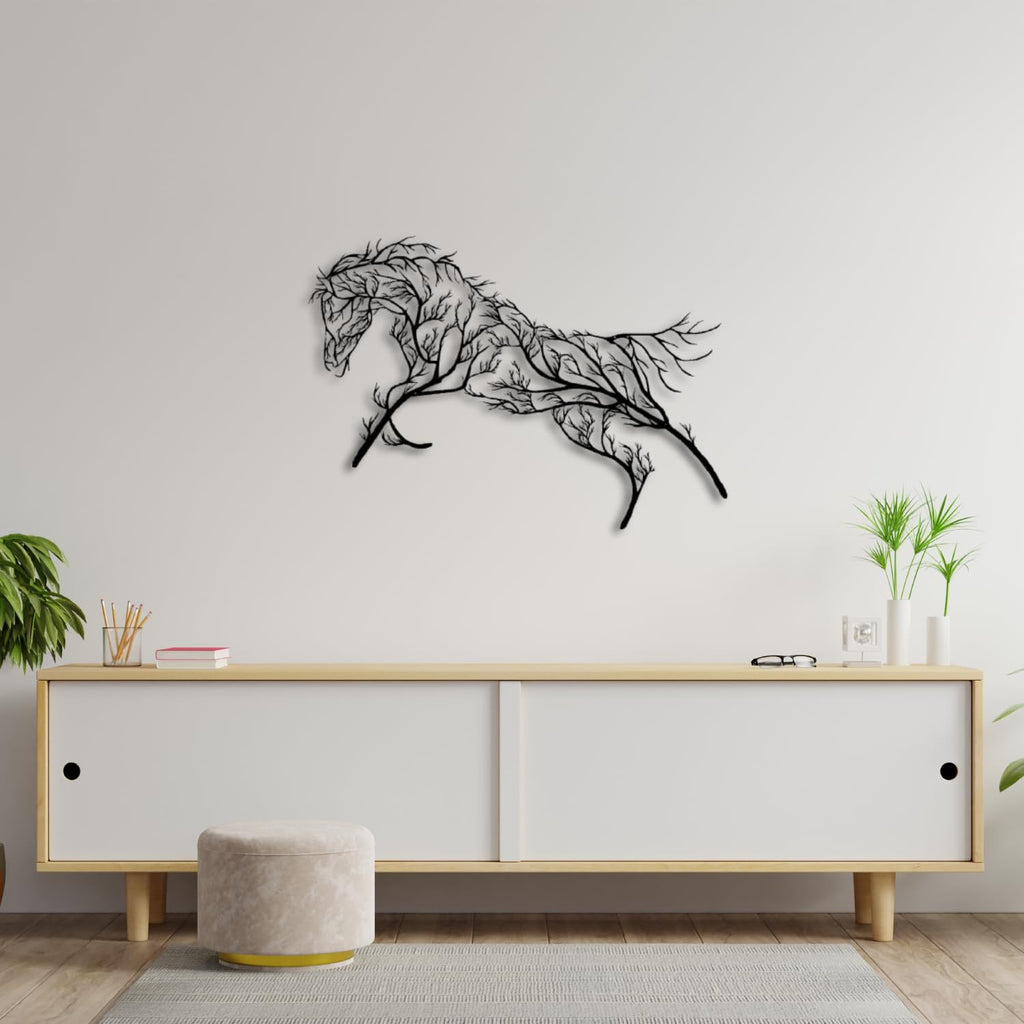 Baum des Lebens – Pferd – Metall-Wandkunst, 96 × 68 cm