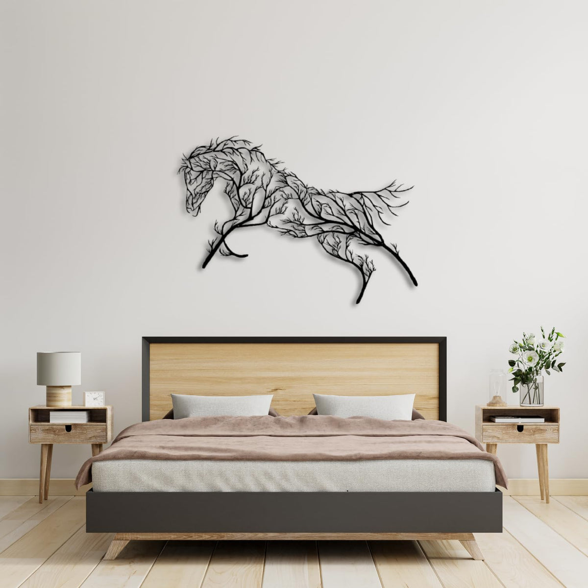 Baum des Lebens – Pferd – Metall-Wandkunst, 96 × 68 cm