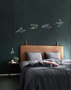 Tubibu Moderne Wandkunst aus Metall mit fliegenden Vögeln, Wanddekoration, Inneneinrichtung, Geschenk, Wandschild (6 Stück, weiß)