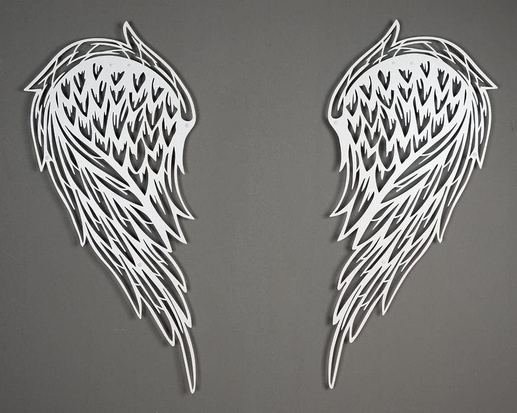 Tubibu Engelsflügel Metall Wandkunst, 100% Metall 2D Skulptur Groß und Breit - Wandbehang für Wohnzimmer, Schlafzimmer, Wohnheim, Geschenk für sie, Herzform (weiß)