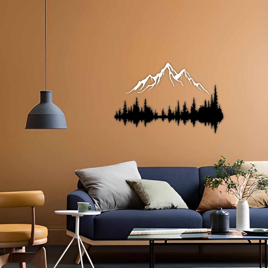 Metall Wandkunst Berg und Wald Metall Wanddekoration, große Wandskulptur für rustikales Zuhause, Innen und Außenbereich, Moderne Deko, Bilder für Zuhause Büro Wohnzimmer (Berg 2, Klein, White/Black)