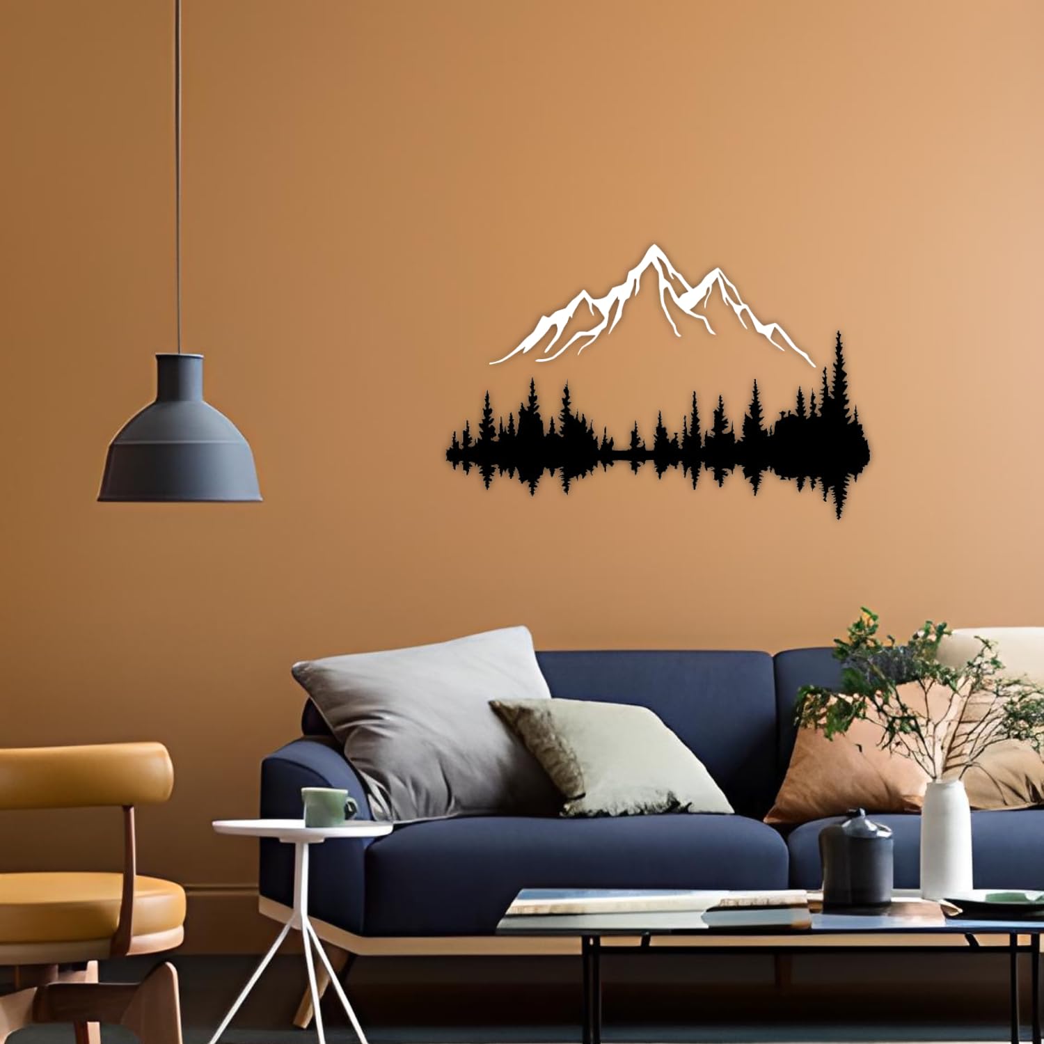 Metall Wandkunst Berg und Wald Metall Wanddekoration, große Wandskulptur für rustikales Zuhause, Innen und Außenbereich, Moderne Deko, Bilder für Zuhause Büro Wohnzimmer (Berg 2, Klein, White/Black)