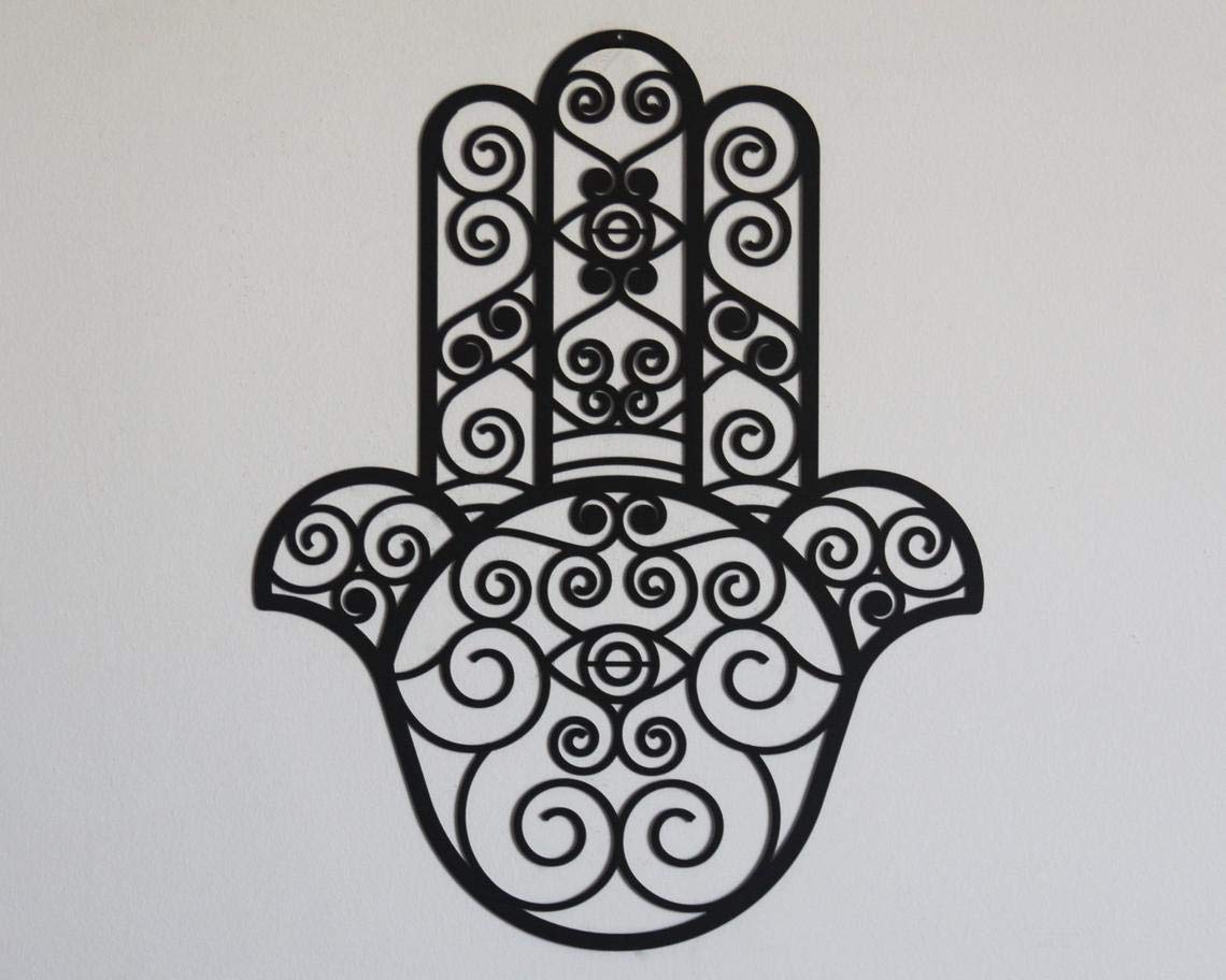 Tubibu %100 Metall Hand der Fatima Hamsa Segen für das Zuhause – in Hebräisch – Viel Glück Wanddekoration Wandkunst