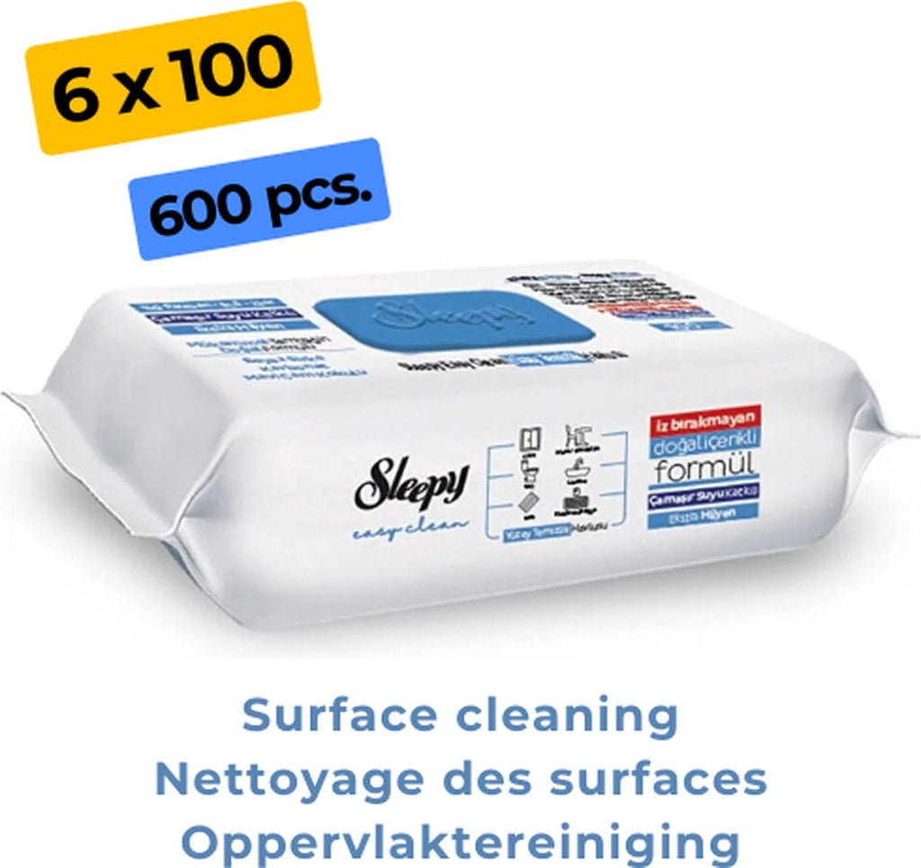 Sleepy Easy Clean Oberflächen-Reinigungstücher mit Bleichzusatz – 6 × 100 Stück (600 Tücher)