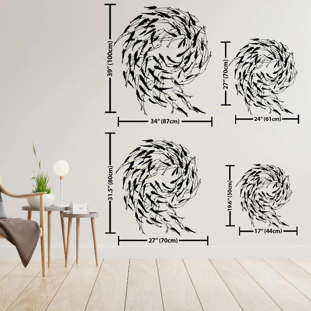 Tubibu Metall Fisch Wanddeko – Schwarze Fischfamilie Wandkunst im maritimen Stil – Moderne Wand Skulptur für Wohnzimmer, Bad, Garten, Balkon oder Terrasse (100x87)