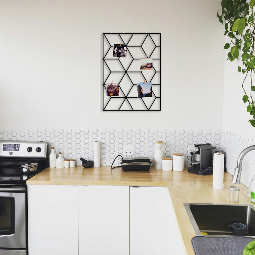 Wandgitter Schwarz,Wanddekor, Multifunktionale Gitterwand, DIY Eisen Gitter der Fotowand Dekoration, Pinnwand Foto an der Memoboard Hängen in der Familie, Küche, Fotohalter, Organizer für wand (Cubic)