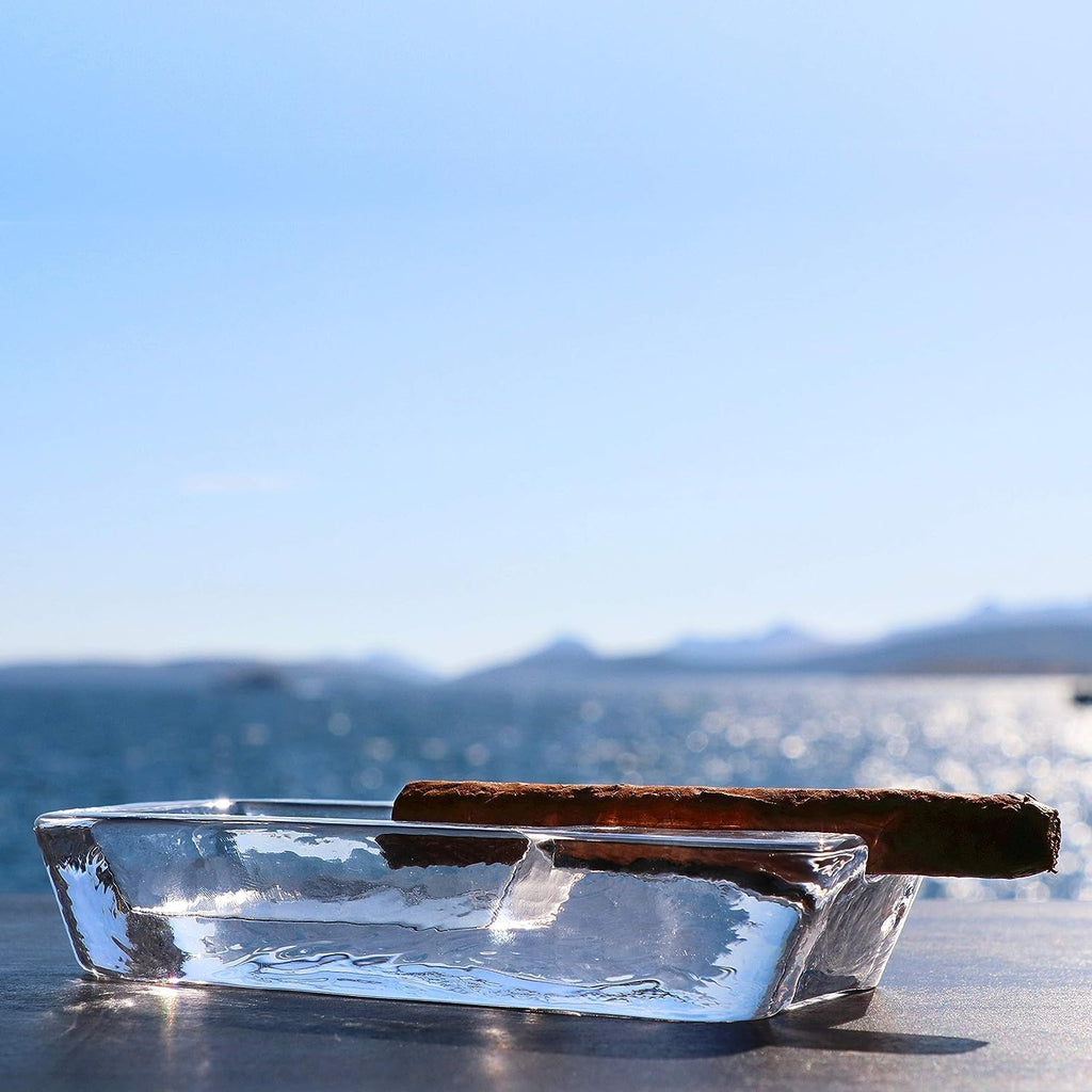 Pasabahce Zigarre Aschenbecher für Draussen | Handgearbeitet Kristallglas | Balkon Tisch Windundurchlässig Design