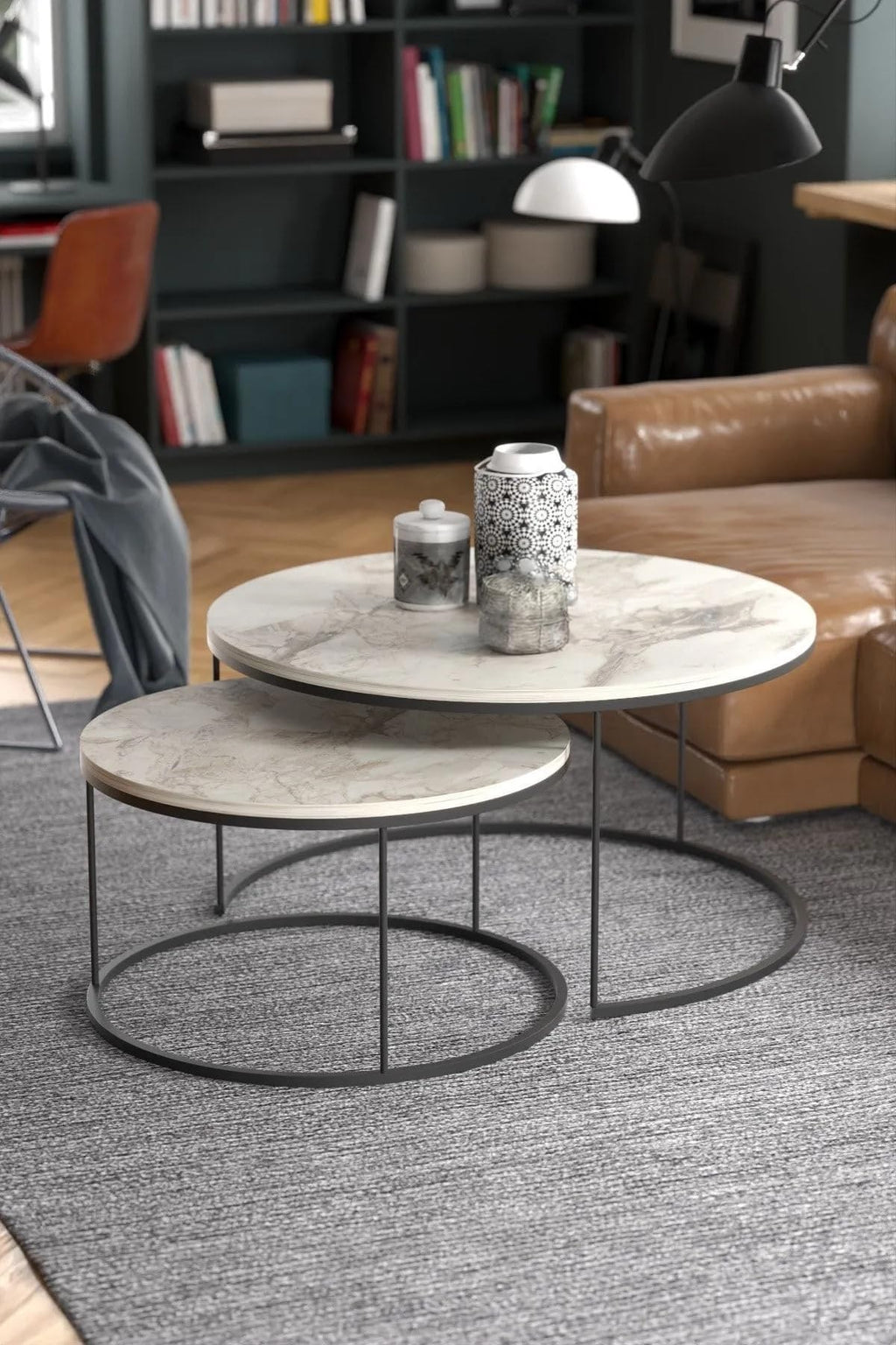 Couchtisch-Set Marmoroptik Weiß im Wohnzimmer