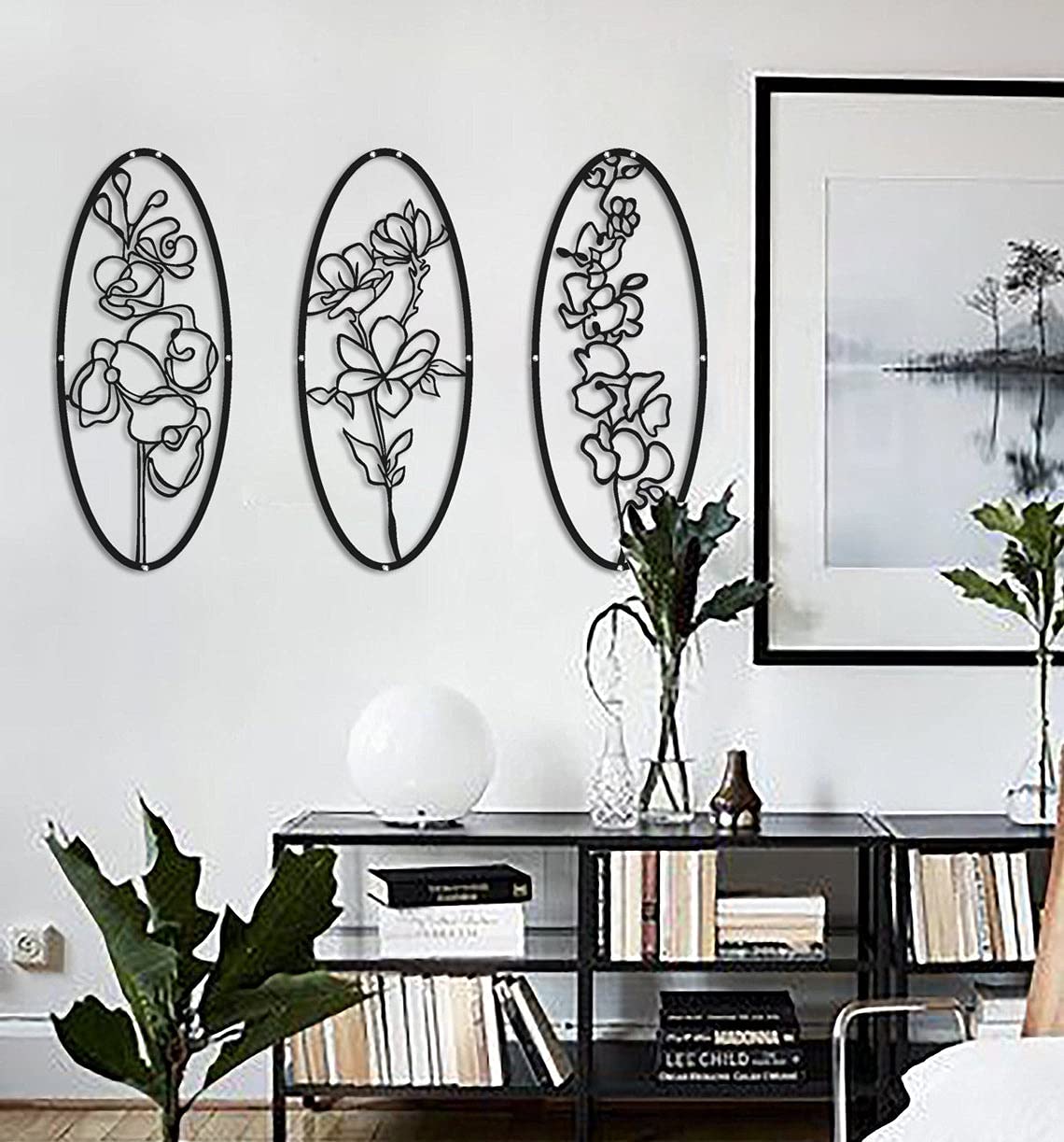 Tubibu 3 Stück Deko Blumen Set %100 Metall Wandbehang Metall Wandkunst Minimalistische Metall Wanddekoration Wandschild Home Office Dekoration Schlafzimmer Wohnzimmer Dekor Wandskulptur