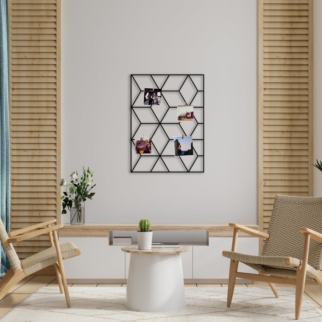 Wandgitter Schwarz,Wanddekor, Multifunktionale Gitterwand, DIY Eisen Gitter der Fotowand Dekoration, Pinnwand Foto an der Memoboard Hängen in der Familie, Küche, Fotohalter, Organizer für wand (Cubic)