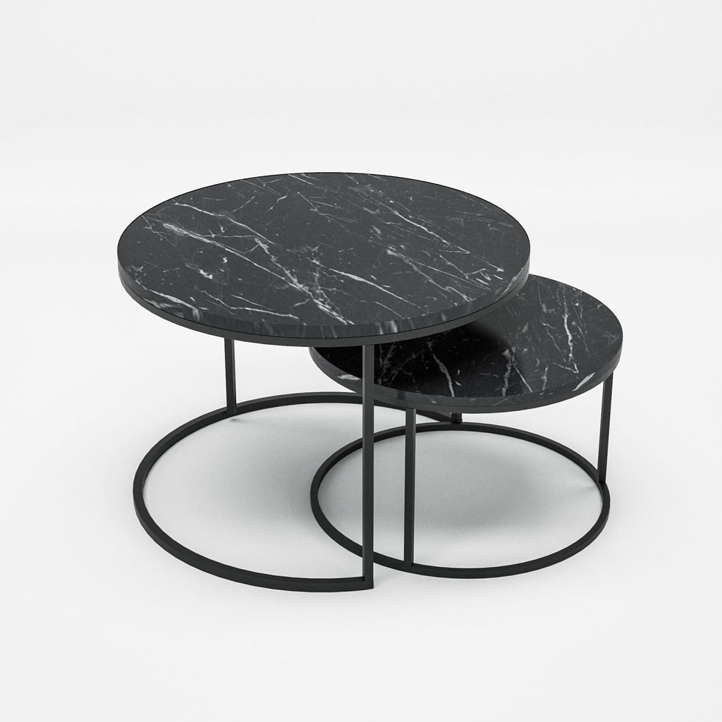 Couchtisch-Set 2-teilig Marmoroptik Schwarz