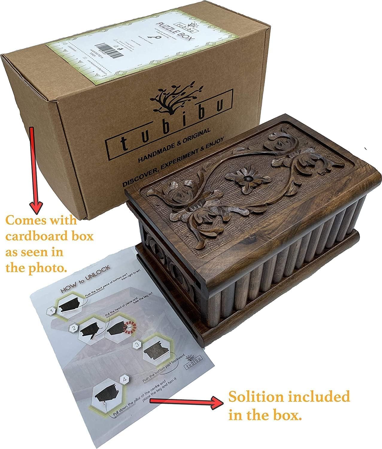 Walnut Treasure Secret Magic Box Handgefertigte einzigartige Schmuckschatulle mit verstecktem Schlüssel (klein)