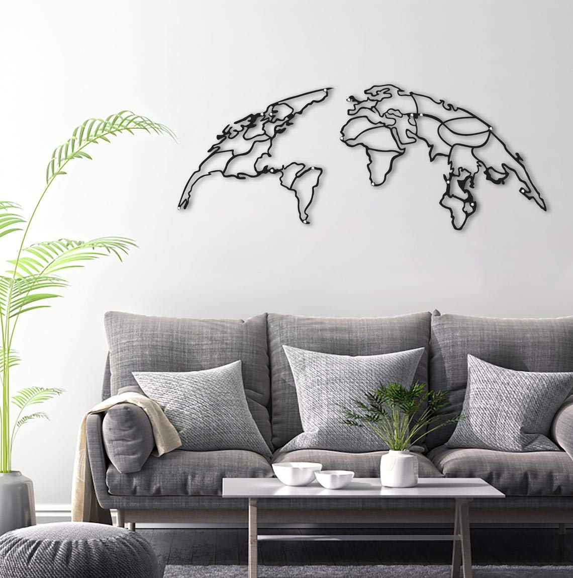 Weltkarte Globe Schwarz – Metall-Wandkunst 110 x 60 cm